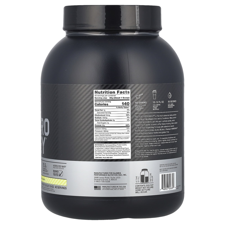 Optimum Nutrition, гидролизованный изолят сывороточного протеина, ванильный, 1,6 кг (3,52 фунта)