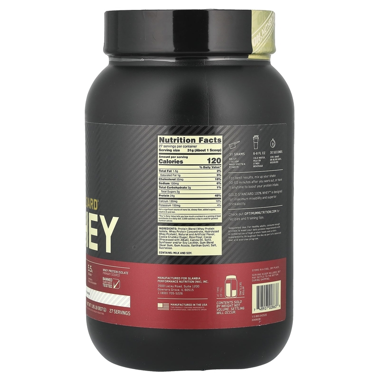 Optimum Nutrition, протеин, сыворотка со вкусом печенья и сливок, 837 г (1,84 фунта)
