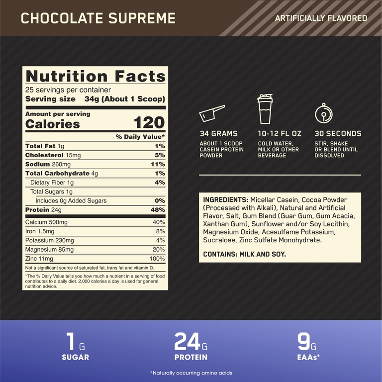 Optimum Nutrition, казеин, со вкусом шоколада, 850 г (1,87 фунта)