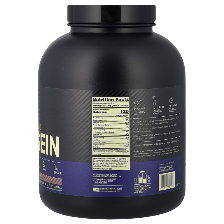 Optimum Nutrition, казеин, со вкусом шоколада, 1,8 кг (3,97 фунта)