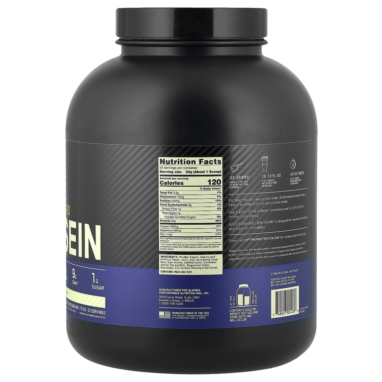 Optimum Nutrition, казеин, со вкусом ванили, 1,75 кг (3,85 фунта)