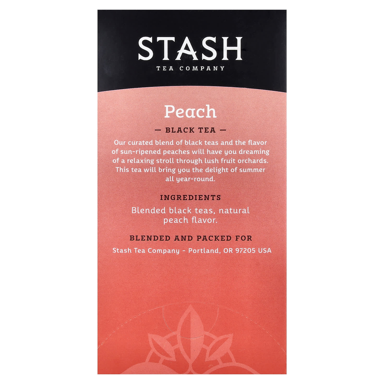 Stash Tea, Черный чай, персик, 20 чайных пакетиков, 38 г (1,3 унции)