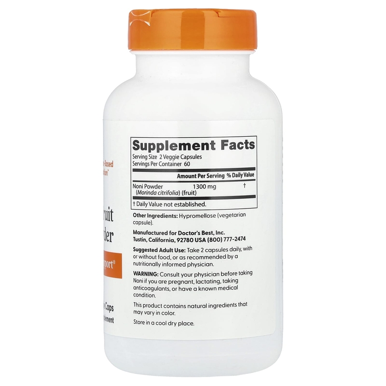 Doctor's Best, Порошок из плодов нони, 120 вегетарианских капсул (650 мг на капсулу)