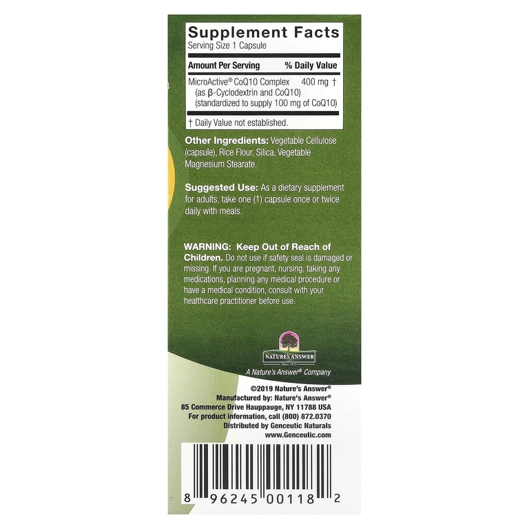 Genceutic Naturals, коэнзим Q10, 100 мг, 60 вегетарианских капсул