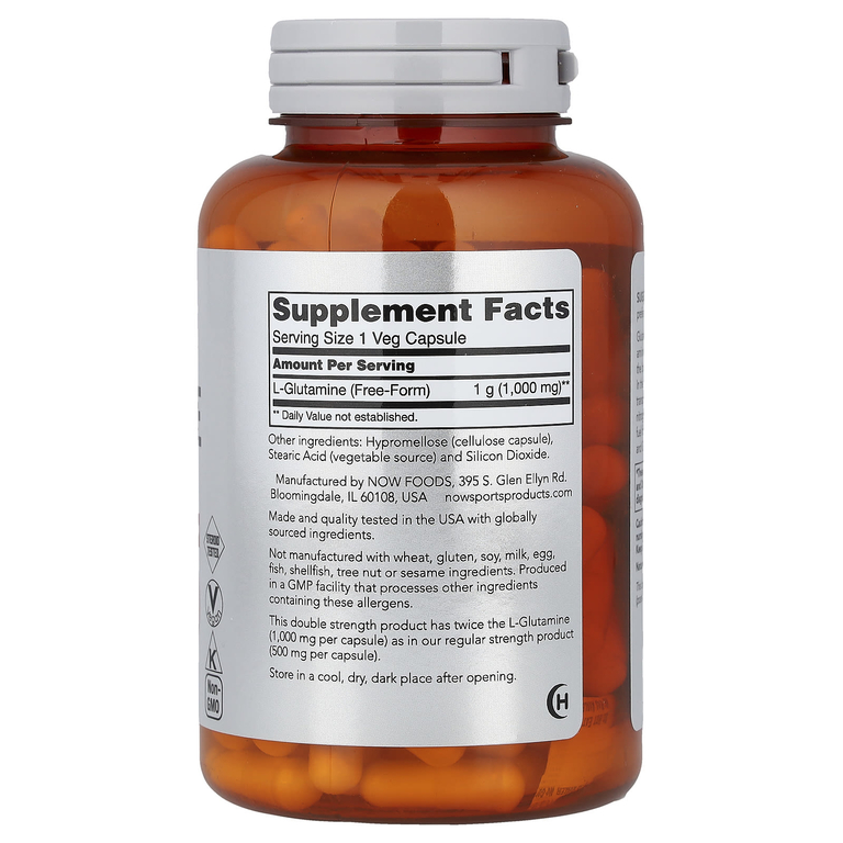 NOW Foods, Спорт, L-глютамин, 1000 мг, 120 растительных капсул