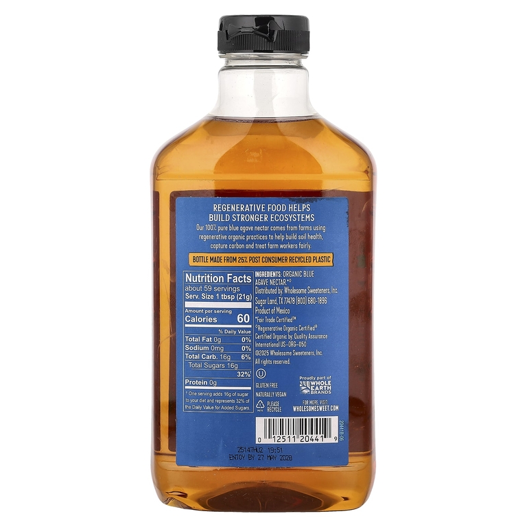Wholesome Sweeteners, органический нектар голубой агавы, 1,25 кг (44 унции)