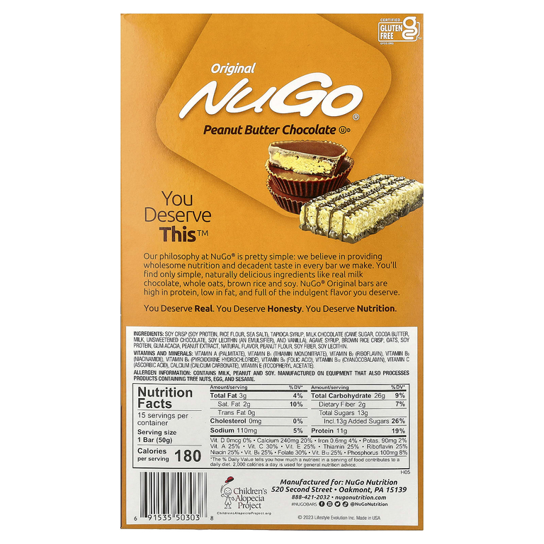 NuGo Nutrition, протеиновые батончики, арахисовая паста и шоколад, 15 батончиков по 50 г (1,76 унции)