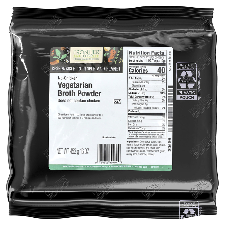Frontier Co-op, вегетарианский бульонный порошок, без курицы, 453 г (16 унций)