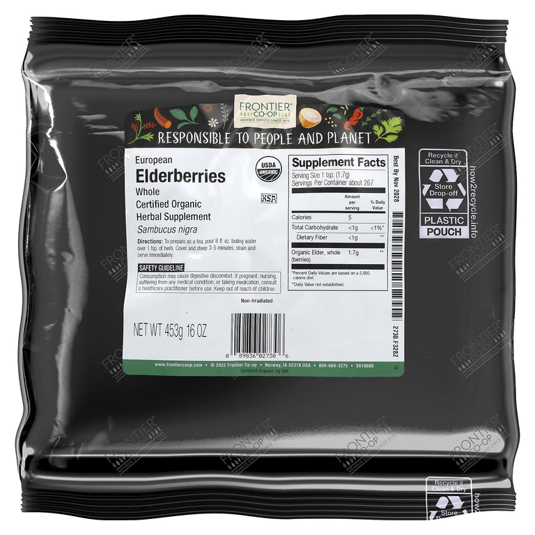 Frontier Co-op, органическая цельная европейская бузина, 453 г (16 унций)