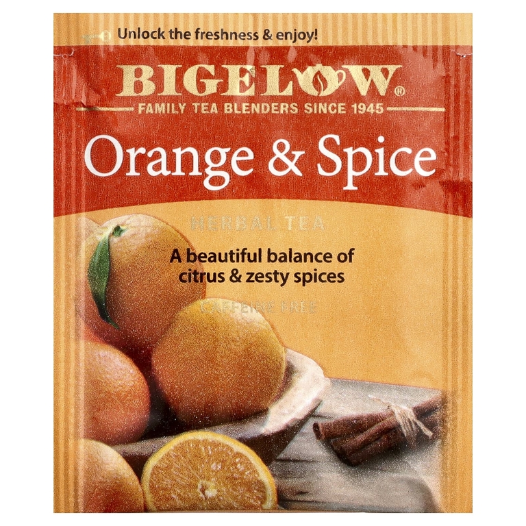 Bigelow, травяной чай, апельсин и специи, без кофеина, 20 чайных пакетиков, 42 г (1,5 унции)