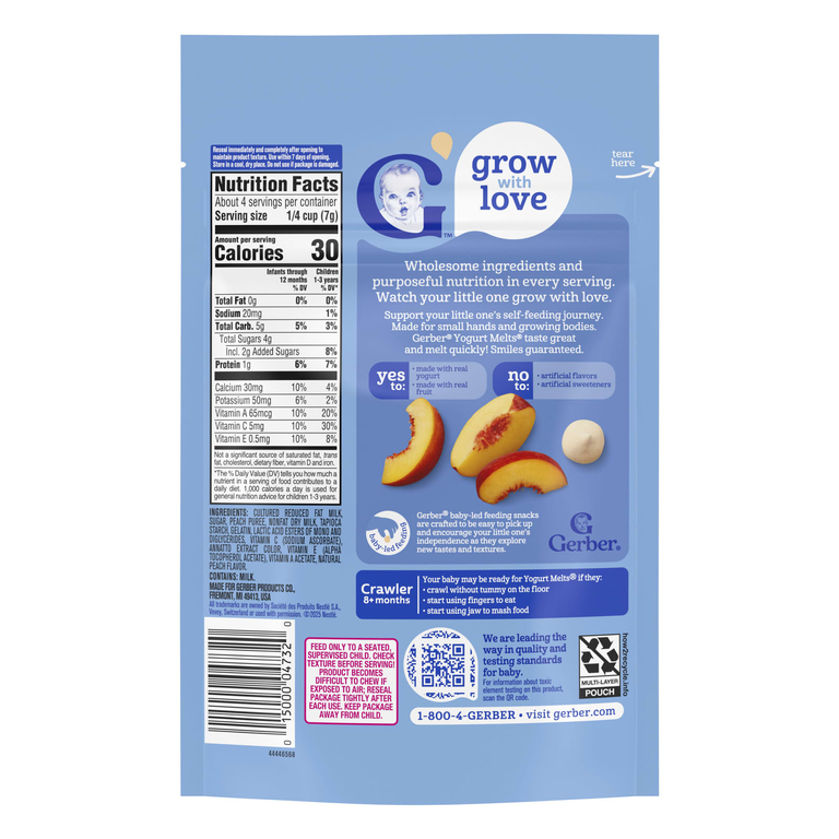 Gerber, йогуртовые шарики, для детей от 8 месяцев, с персиковым вкусом, 28 г (1 унция)