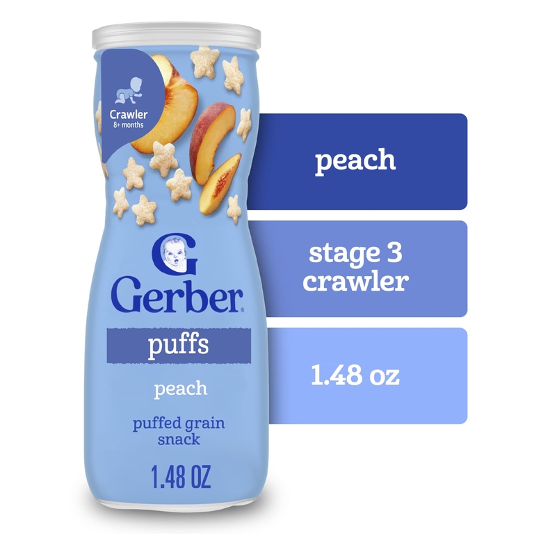 Gerber, злаковые подушечки, для малышей от 8 месяцев, вкус персика, 42 г (1,48 унции)