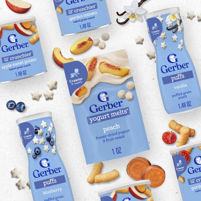 Gerber, злаковые подушечки, для малышей от 8 месяцев, вкус персика, 42 г (1,48 унции)