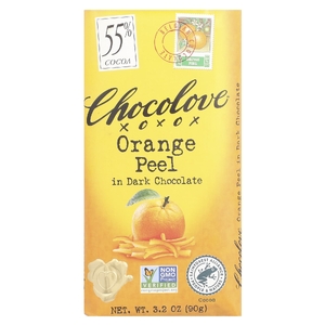 Chocolove, кожура апельсина в темном шоколаде, 55% какао, 90 г (3,2 жидк. унции)