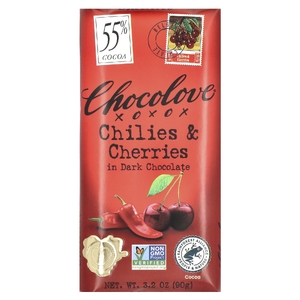 Chocolove, Чили и вишня в темном шоколаде, 55% какао, 90 г (3,2 унции)