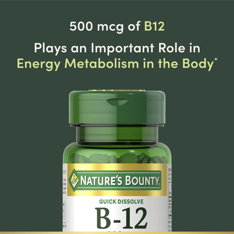 Nature's Bounty, Витамин B12, вишня, 500 мкг, 100 быстро растворимых таблеток