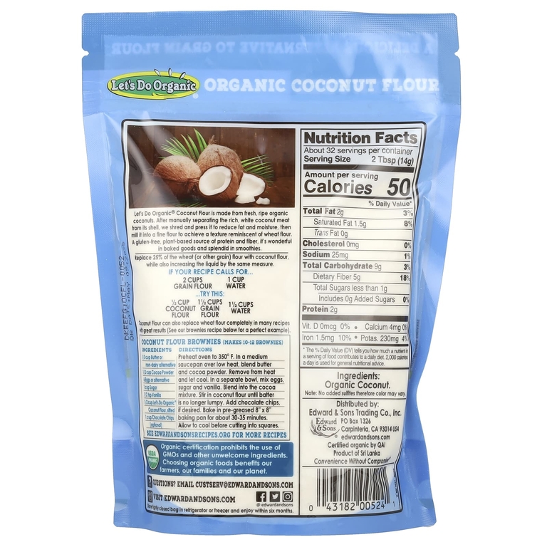 Let's Do Organic, Let's Do Organic, 100 % органическая кокосовая мука, 454 г (1 фунт)