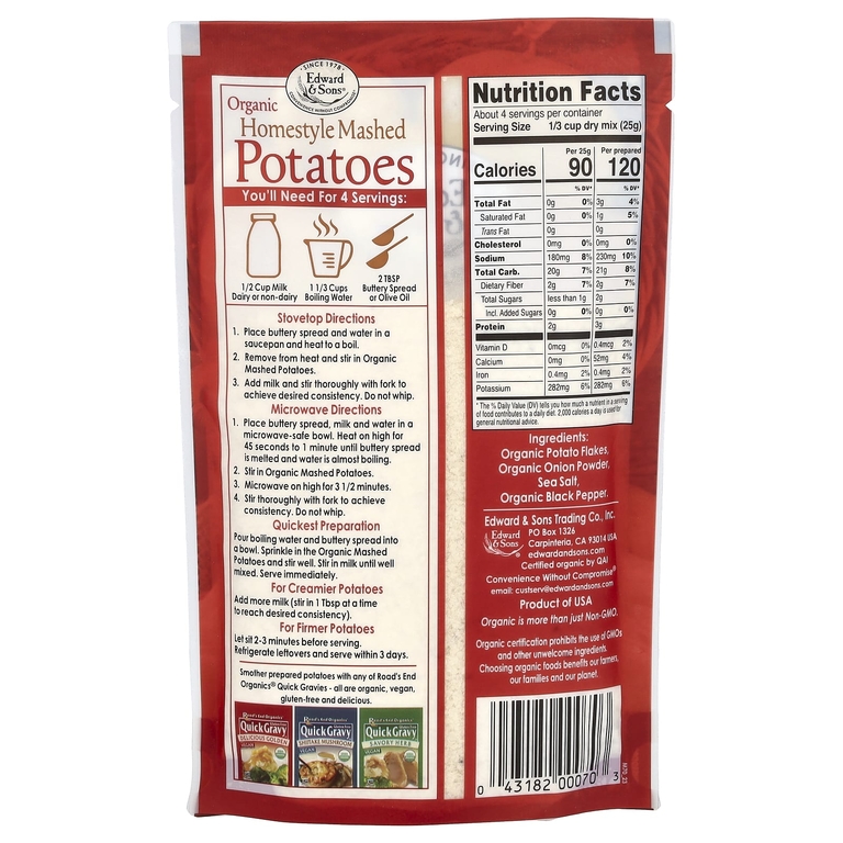 Edward & Sons, органическое картофельное пюре, по-домашнему, 100 г (3,5 унции)