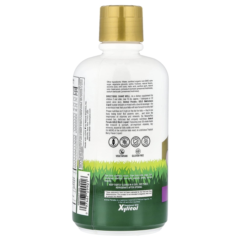 NaturesPlus, жидкая мультивитаминная добавка для детей, со вкусом тропических ягод, 900 мл (30 жидк. унций)