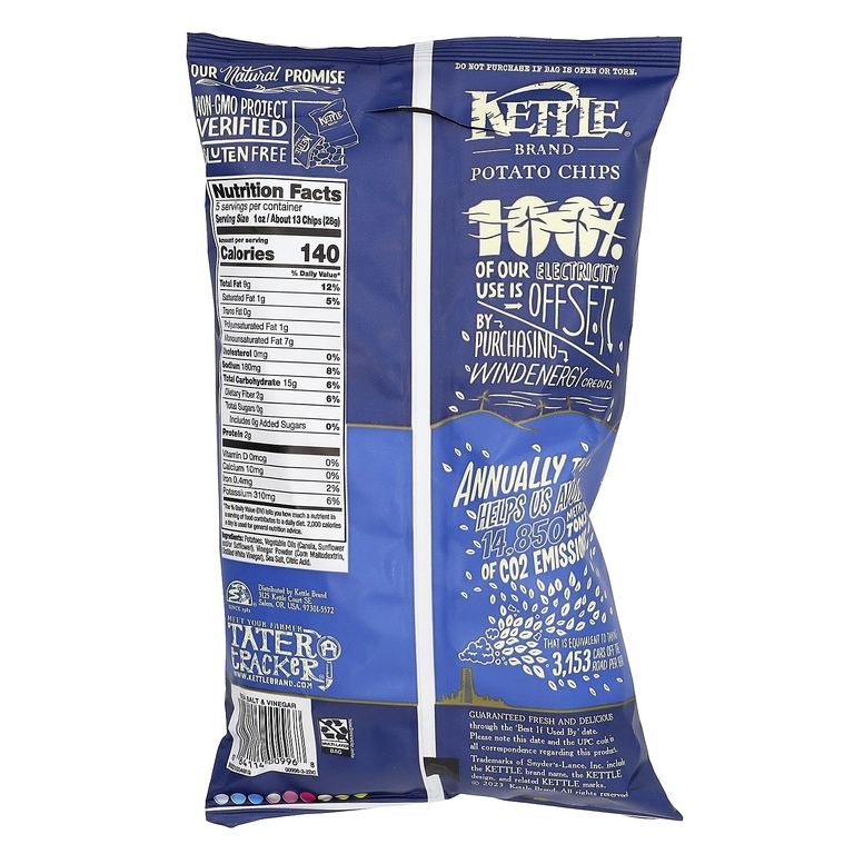 Kettle Foods, картофельные чипсы, морская соль и уксус, 141 г (5 унций)