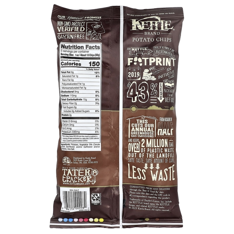 Kettle Foods, картофельные чипсы, с морской солью, 141 г (5 унций)