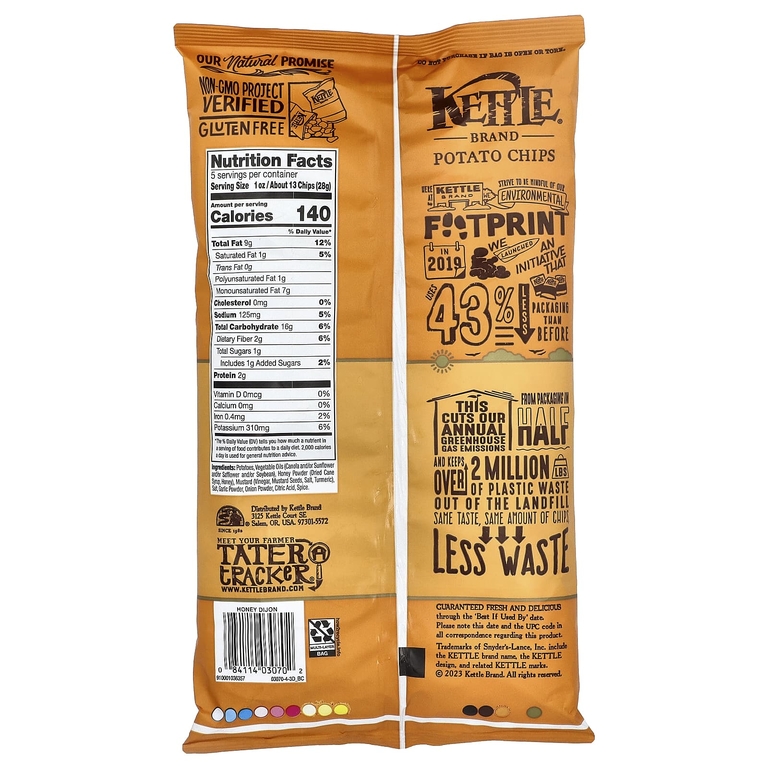 Kettle Foods, картофельные чипсы, с медом и дижоном, 141 г (5 унций)