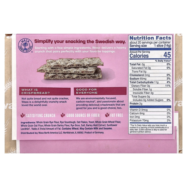 Wasa Flatbread, Цельнозерновые хрустящие хлебцы, из нескольких злаков, 275 г (9,7 унции)