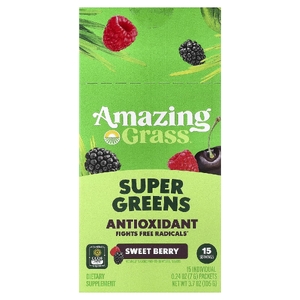 Amazing Grass, суперзелень, антиоксиданты, сладкие ягоды, 15 отдельных пакетиков по 7 г (0,24 унции)