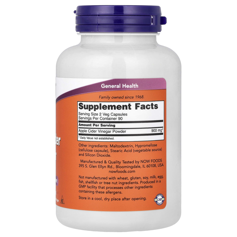 NOW Foods, яблочный уксус, 450 мг, 180 растительных капсул