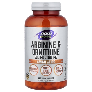 NOW Foods, Спорт, аргинин и орнитин, 250 растительных капсул