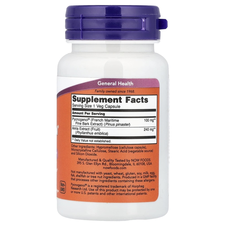 NOW Foods, Экстракт коры французской приморской сосны с амлой, 60 растительных капсул