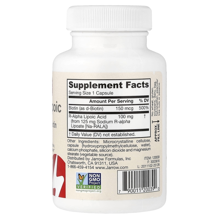 Jarrow Formulas, R-альфа-липоевая кислота, 100 мг, 60 растительных капсул