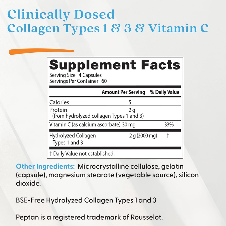 Doctor's Best, коллаген типов 1 и 3 с витамином C, 240 капсул