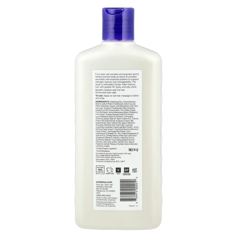 Andalou Naturals, шампунь, для придания объема, укрепления и блеска, лаванда и биотин, 340 мл (11,5 жидк. унций)