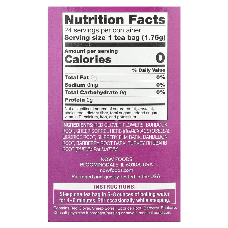 NOW Foods, оджибва, чай, без кофеина, 24 чайных пакетика, 42 г (1,5 унции)