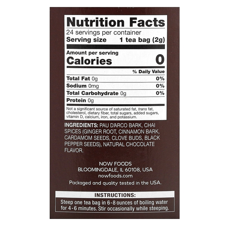 NOW Foods, кора муравьиного дерева, без кофеина, 24 чайных пакетика, 48 г (1,7 унции)