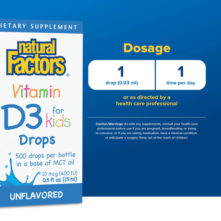 Natural Factors, витамин D3 в каплях для детей, без добавок, 15 мл (0,5 жидк. унции)