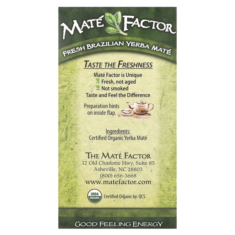 Mate Factor, органический йерба мате, свежий зеленый, 24 чайных пакетика, 84 г (2,96 унции) (Товар снят с продажи) 