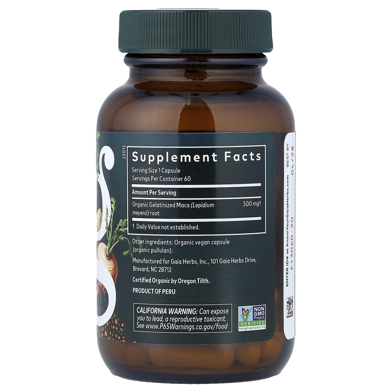 Gaia Herbs, корень маки, 60 веганских капсул (500 мг в 1 капсуле)