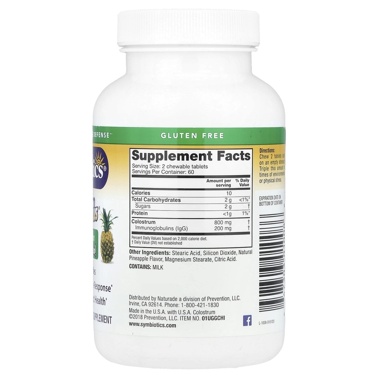 Symbiotics, симбиотики из молозива, со вкусом ананаса, 120 жевательных таблеток