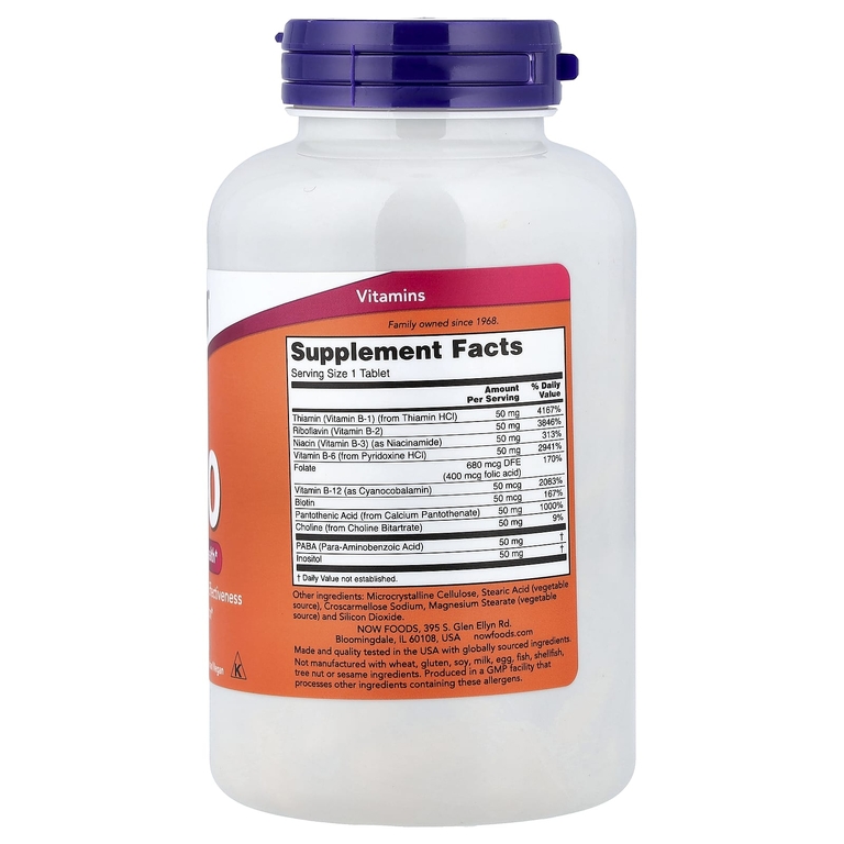 NOW Foods, B-50, добавка с витаминами группы В, 250 таблеток