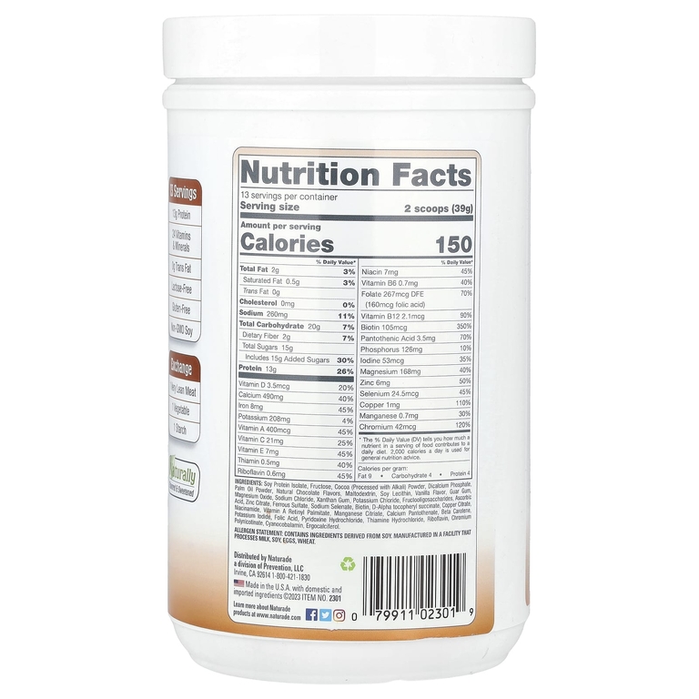 Naturade, комплекс из смеси соевого протеина, вкус баварский шоколад, 507 г (1 фунт 1,88 унции)
