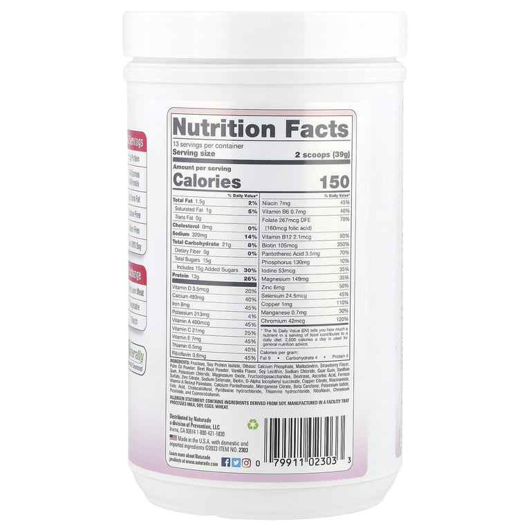 Naturade, комплекс из смеси соевого протеина, со вкусом клубничного крема, 507 г (1 фунт)