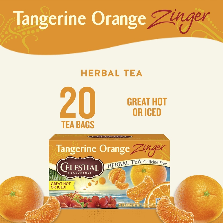 Celestial Seasonings, Травяной чай без кофеина, Мандариново-апельсиновый заряд, 20 чайных пакетиков, 1,7 унции (47 г)