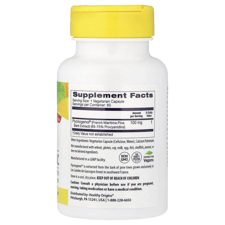 Healthy Origins, Pycnogenol®, 100 мг, 60 растительных капсул