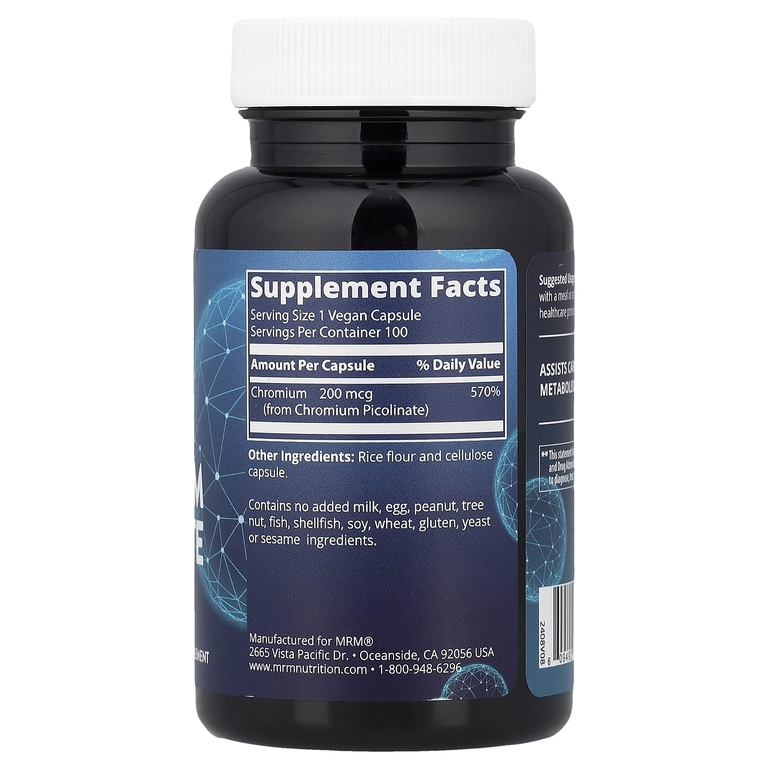MRM Nutrition, пиколинат хрома, 100 веганских капсул (200 мкг в 1 капсуле)