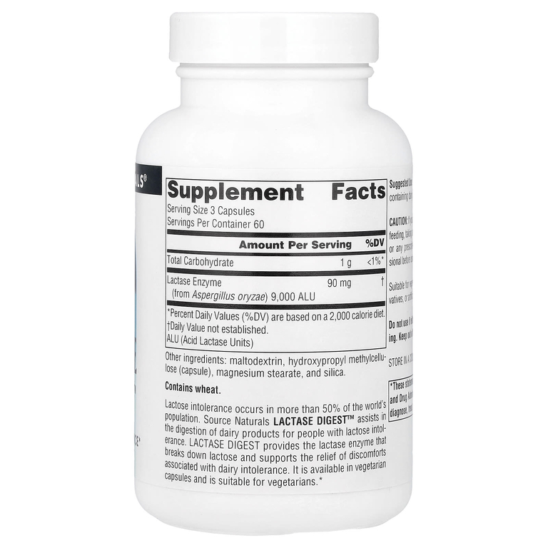 Source Naturals, пищеварительные ферменты для людей с непереносимостью лактозы, 180 капсул (90 мг в 1 капсуле)
