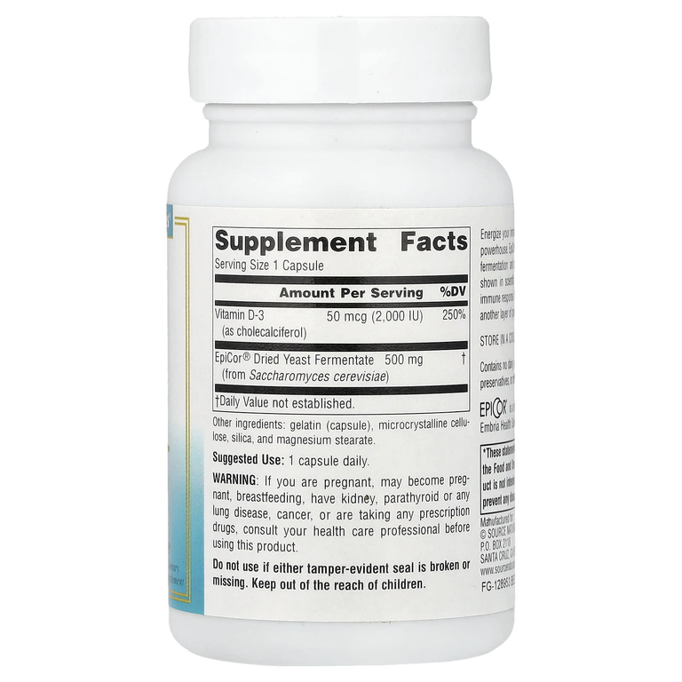 Source Naturals, добавка для укрепления иммунитета с витамином D3, 500 мг, 30 капсул
