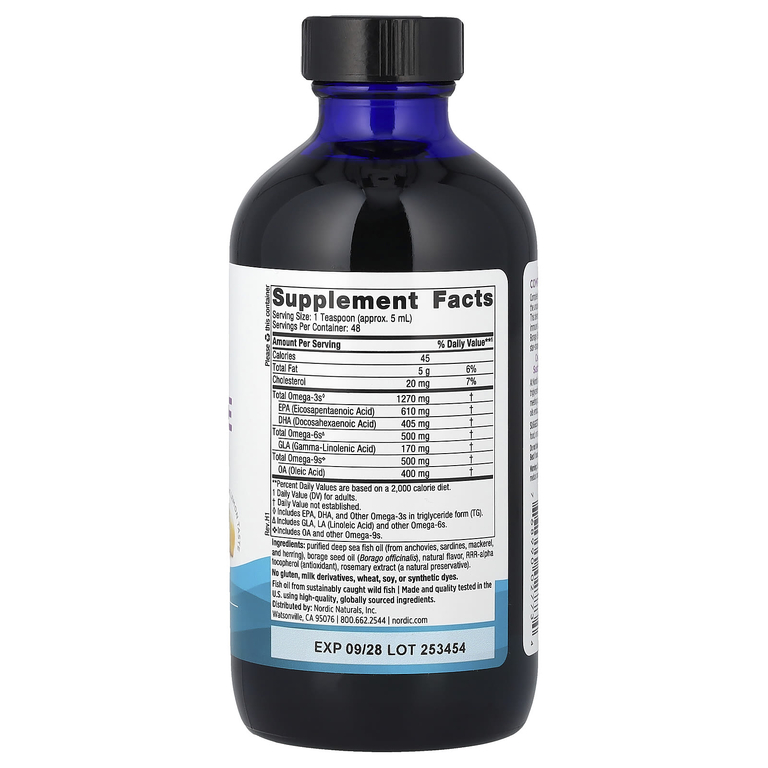 Nordic Naturals, омега-3 из рыбьего жира с гамма-линоленовой кислотой омега-6 из масла семян бурачника, с лимонным вкусом, 237 мл (8 жидких унций)