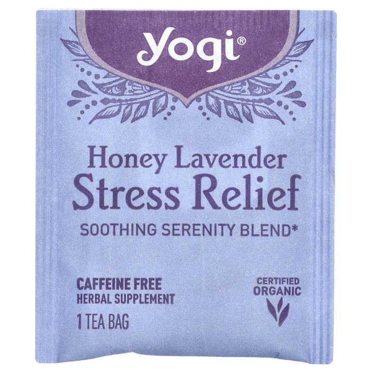 Yogi Tea, растительный чай от стресса, мед и лаванда, без кофеина, 16 чайных пакетиков, 29 г (1,02 унции)